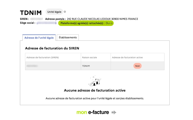 Votre adresse de facturation active affiche NON par Mon e-facture
